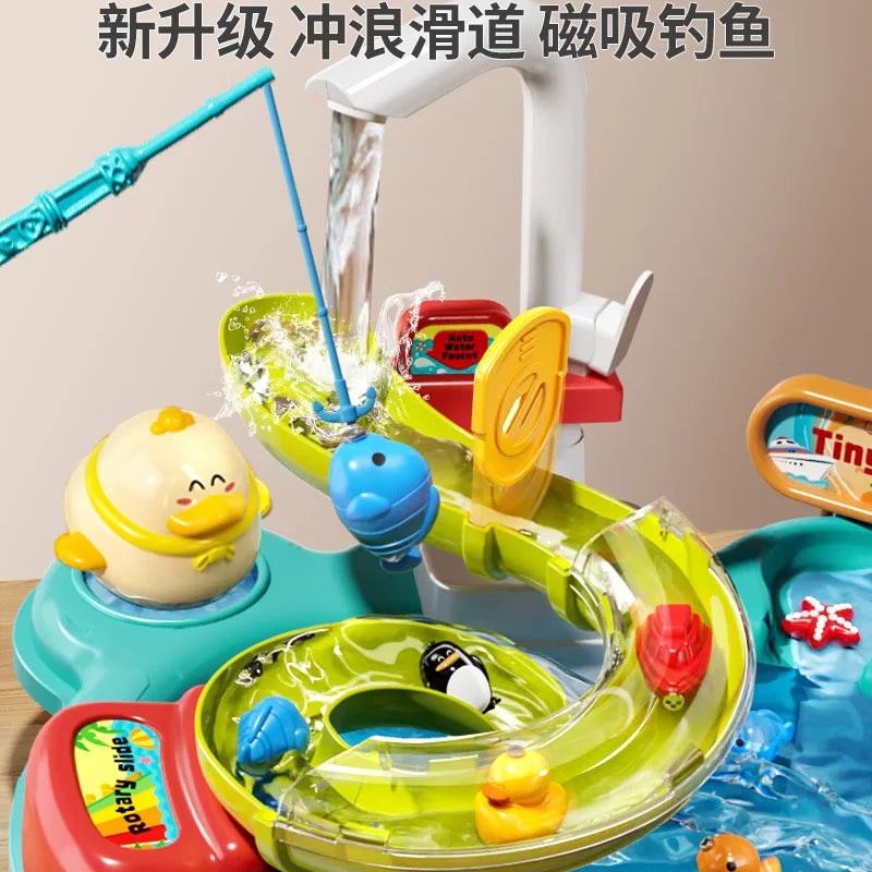 Toy Fishing at the Pool & wash the dishes! with lights and sounds for chidren multivariant