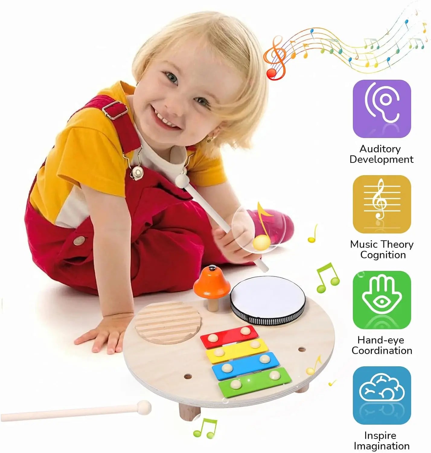 Juego de instrumentos de percusión Montessori de juguete de madera para niños multivariante