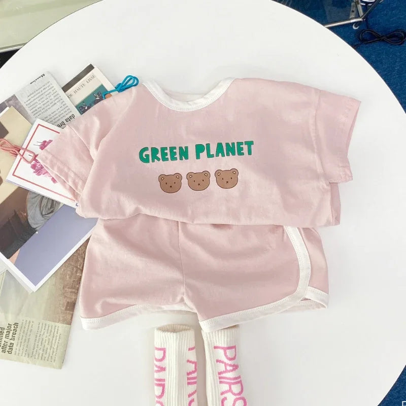 2pcs set T-shirts and Pants for Children Green Planet multivariant
