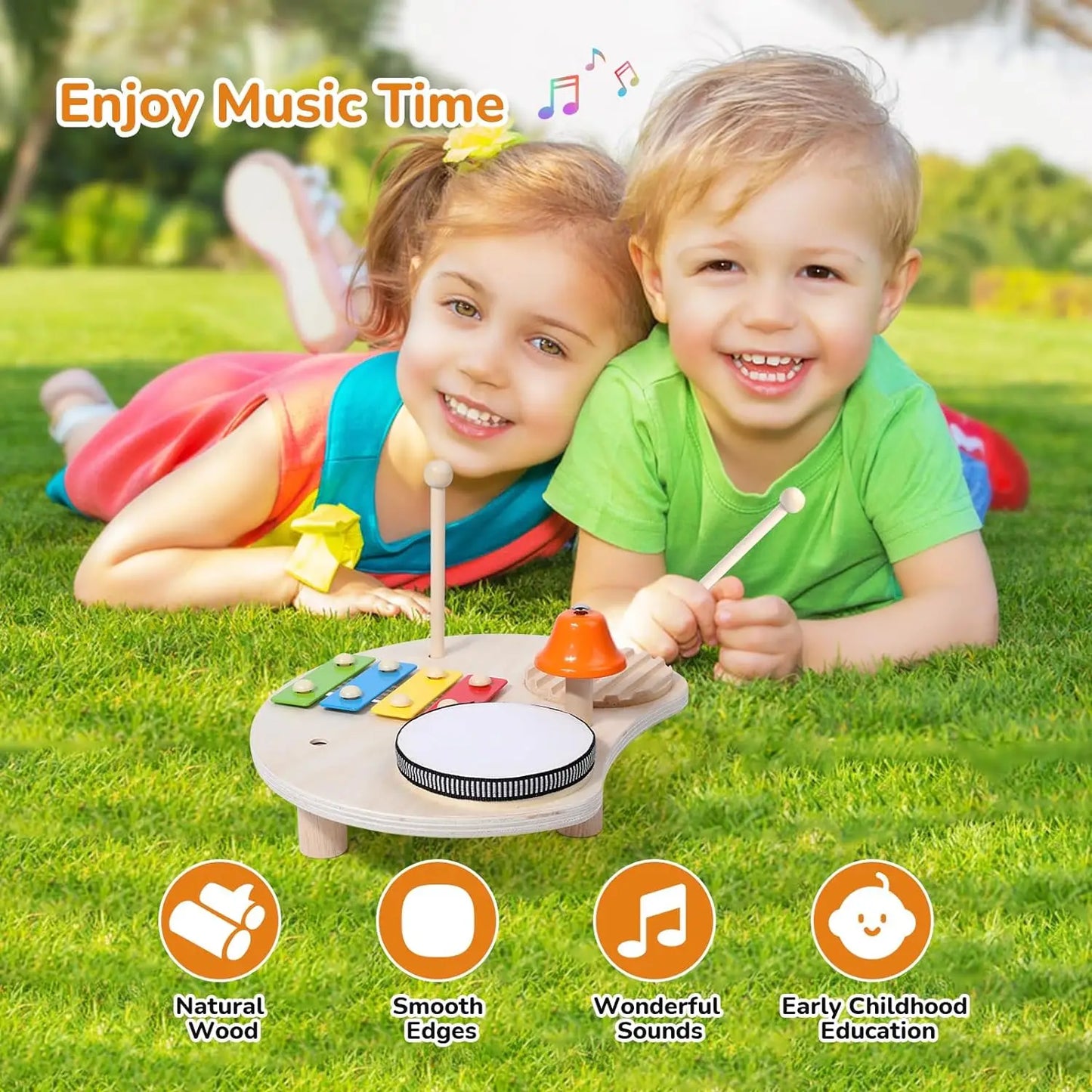 Juego de instrumentos de percusión Montessori de juguete de madera para niños multivariante