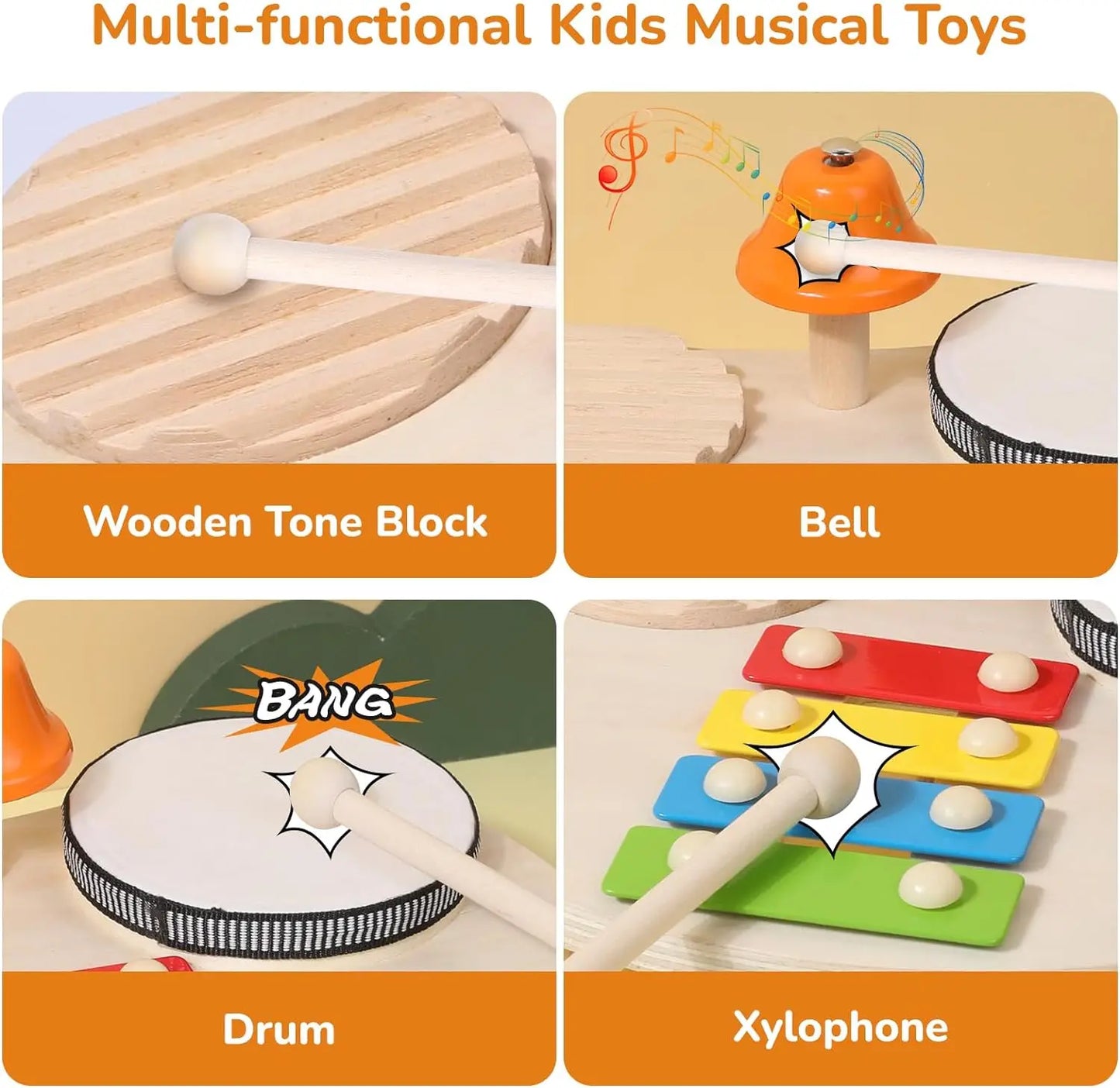 Juego de instrumentos de percusión Montessori de juguete de madera para niños multivariante