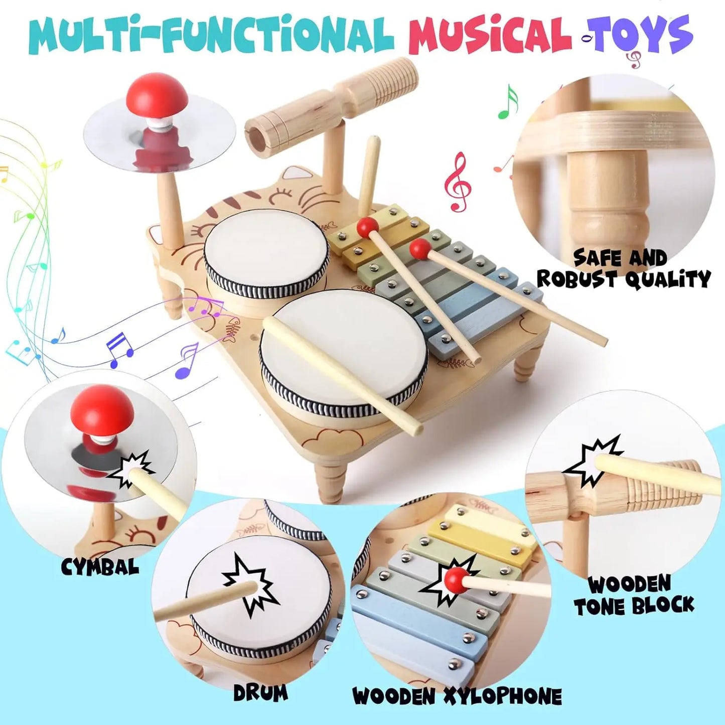 Juego de instrumentos de percusión Montessori de juguete de madera para niños multivariante