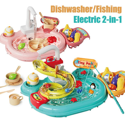 Toy Fishing at the Pool & wash the dishes! with lights and sounds for chidren multivariant