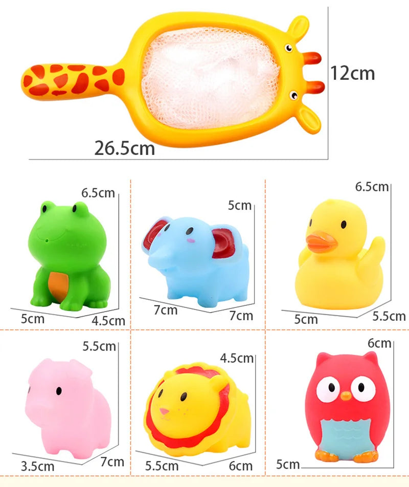 Bath Toy Set 6 Floating Animals + Net