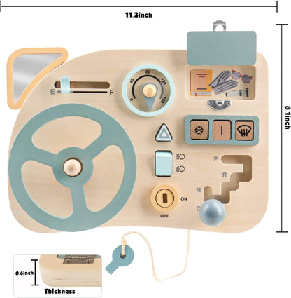 Tablero de instrumentos de coche de tableta sensorial de madera Montessori para niños 