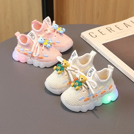 Zapatillas ligeras y transpirables con LED y suela de goma para niños