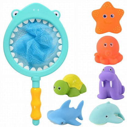 Bath Toy Set 6 Floating Animals + Net