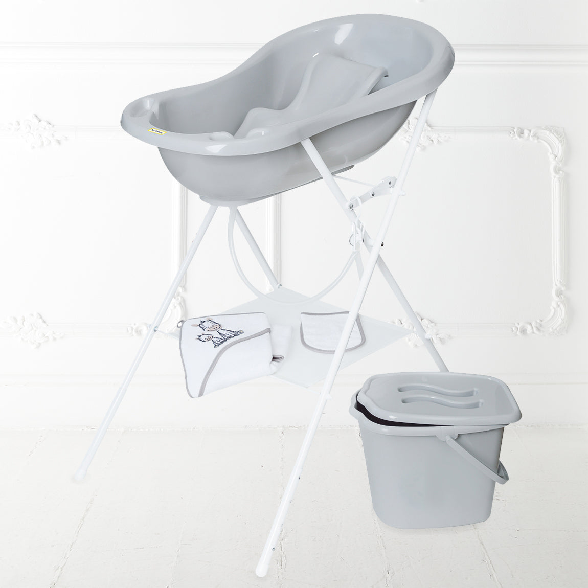 Regalo Set de Baño Bebé con Bañera Zebra London Gris