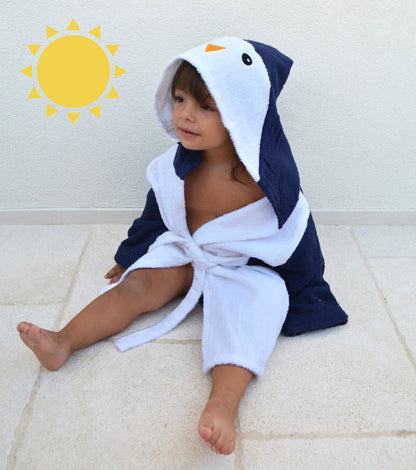 Baby Bathrobe Cotton White Penguin