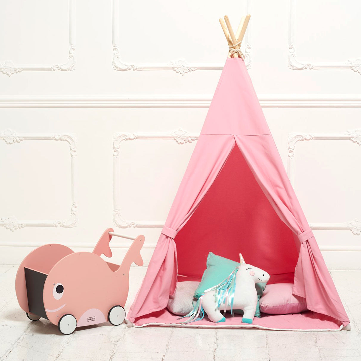 Tenda da gioco Teepee rosa con cuscino