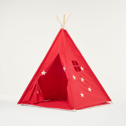 Tienda de juegos tipi estrellas rojas y fluorescentes con cojín