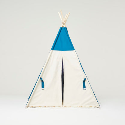 Tienda de juegos tipi azul oscuro y blanco con cojín