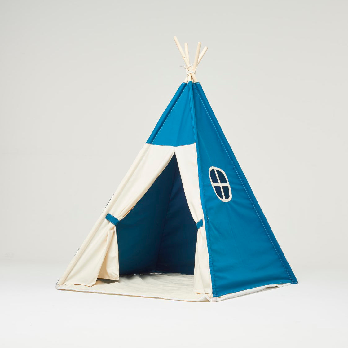 Tienda de juegos tipi azul oscuro y blanco con cojín