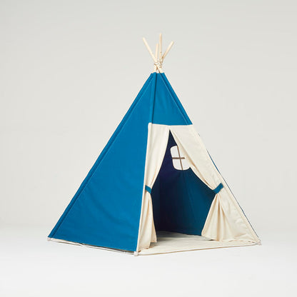 Tienda de juegos tipi azul oscuro y blanco con cojín